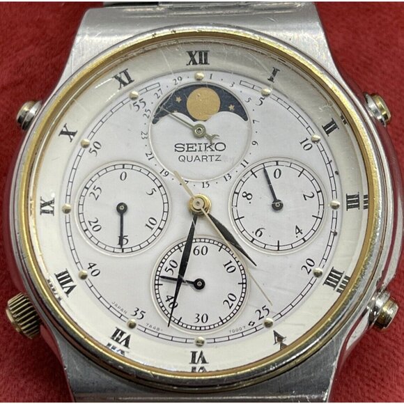 Vintage 7a48-7000 JDM Seiko Chronograph Quartz Watch Moon Phase Moonphase - Picture 3 of 9